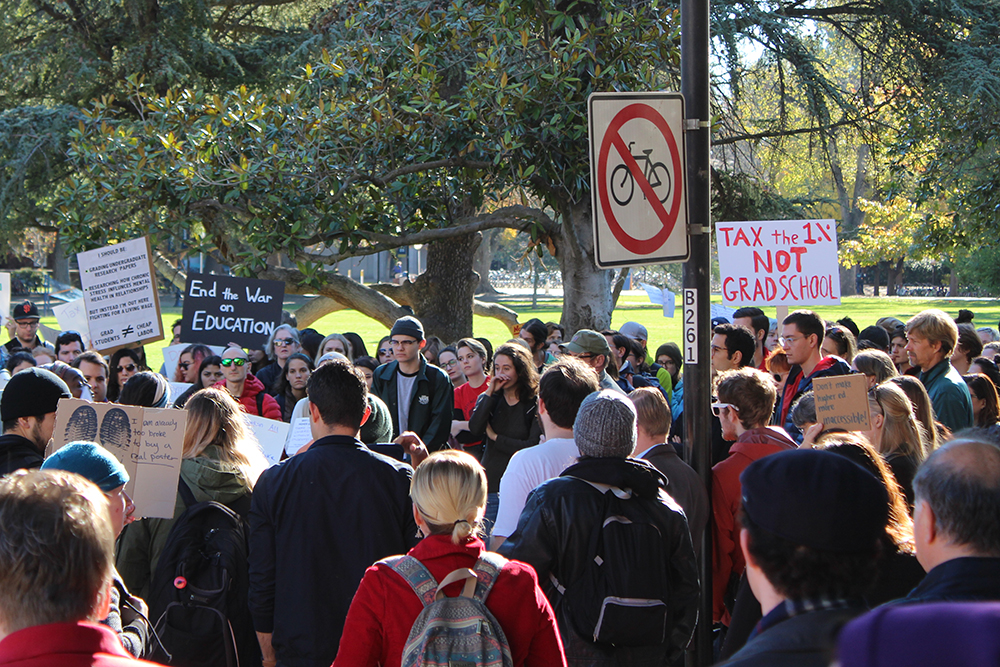 Students gathered in protest at UC Davis.