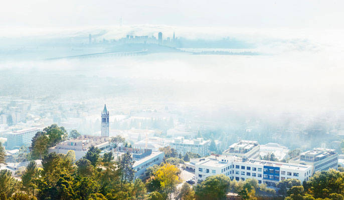 UC Berkeley aerial shot and SF skyline