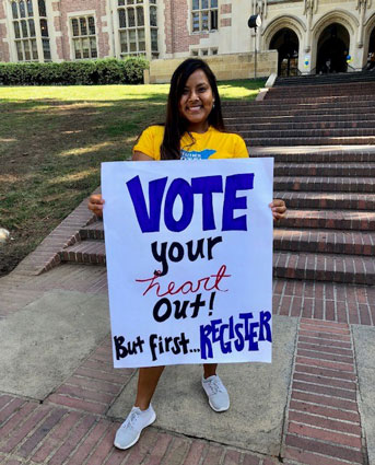 UC San Diego student registers a voter