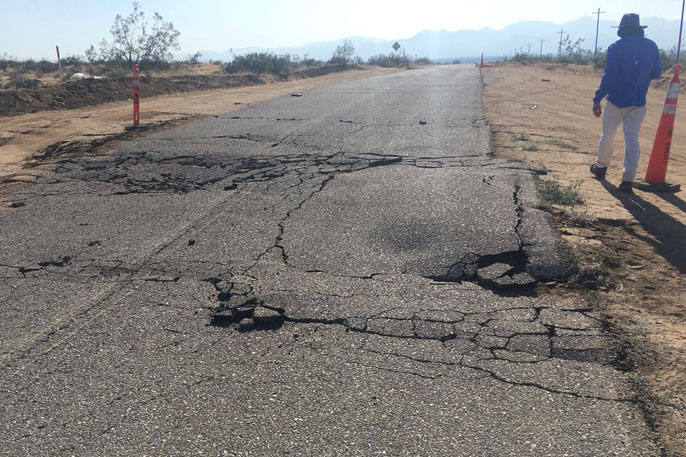 Earthquake damaged road