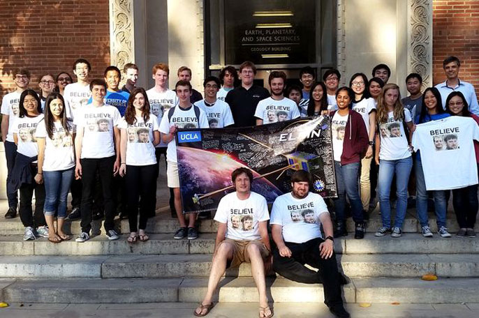 Members of UCLA’s ELFIN CubeSat team from Spring 2015 quarter.