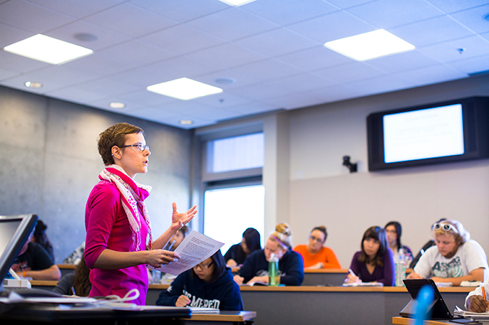 A faculty member teaching in a small classroom