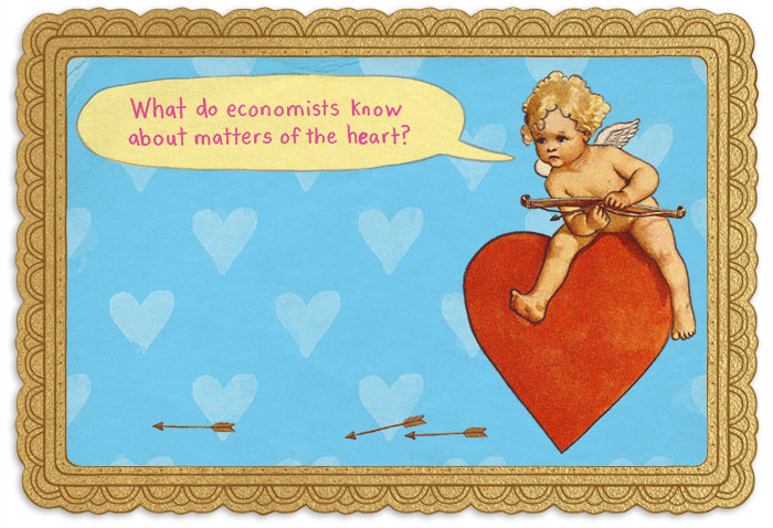 Cupid on a heart with a speech bubble