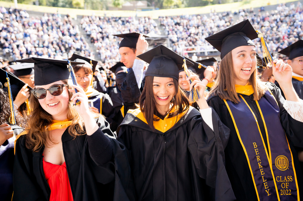 Students at UC Berkeley graduation turn their tassels