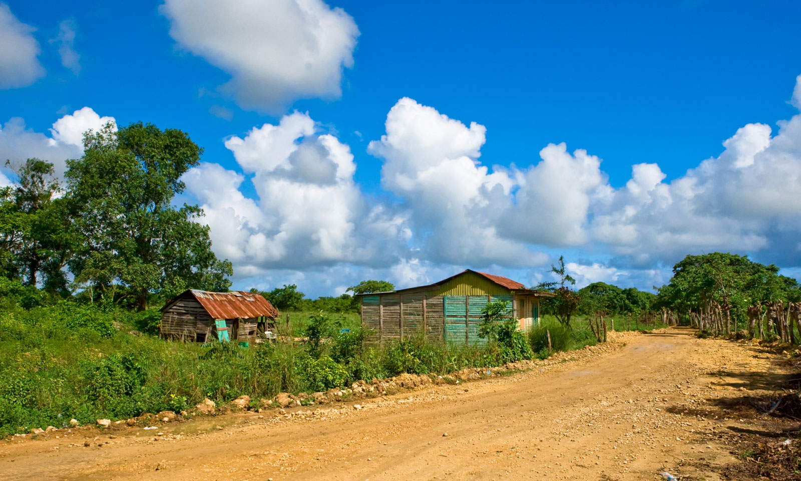 Two small homes near a dirt road