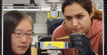 Wang and grad student Kiana Shirzad in the lab